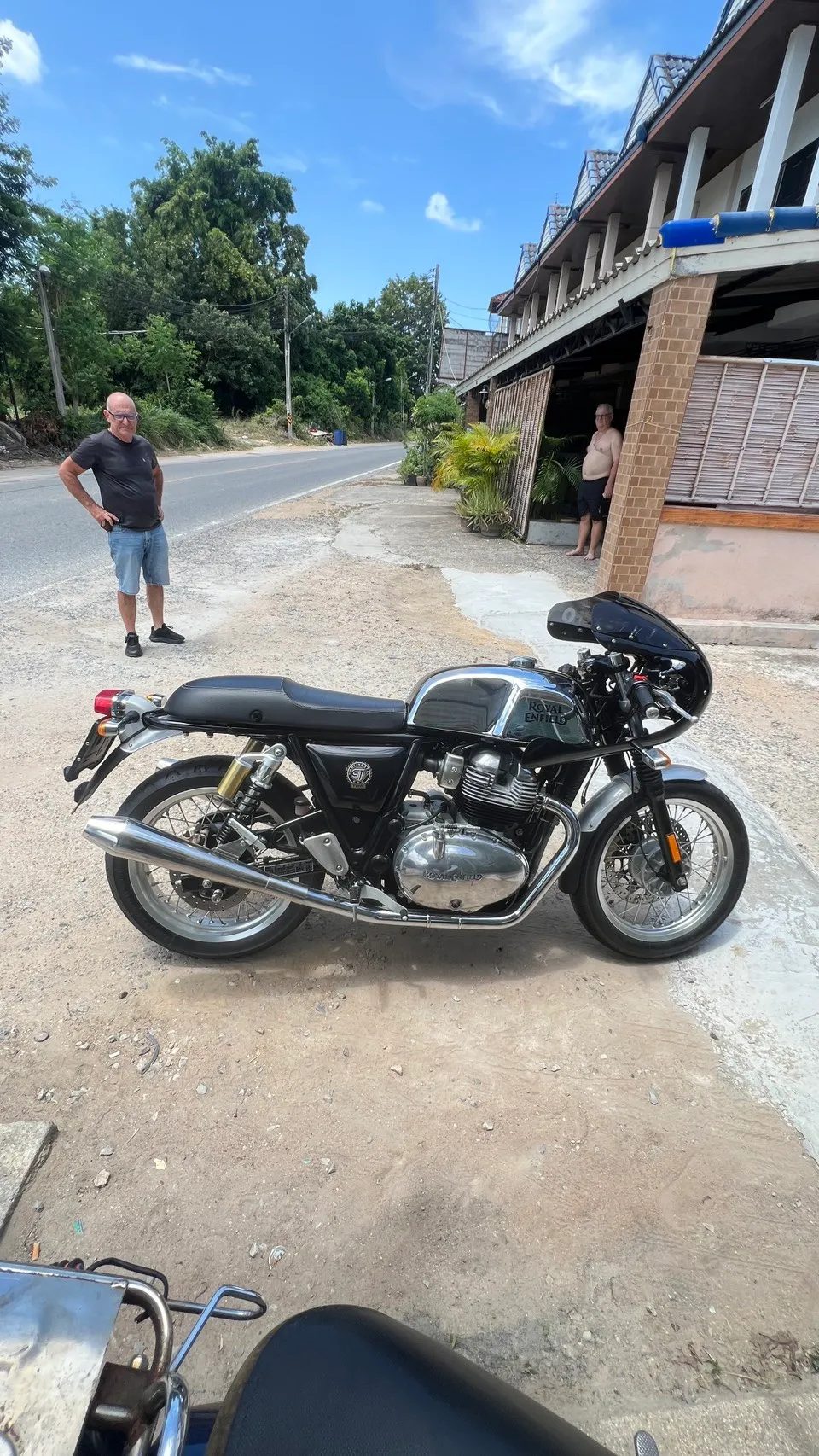Royal Enfield Continental GT 650 on its stand in front of the destination after delivery